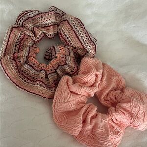 Stylish Pink/Peach and Multicolor Scrunchies Set